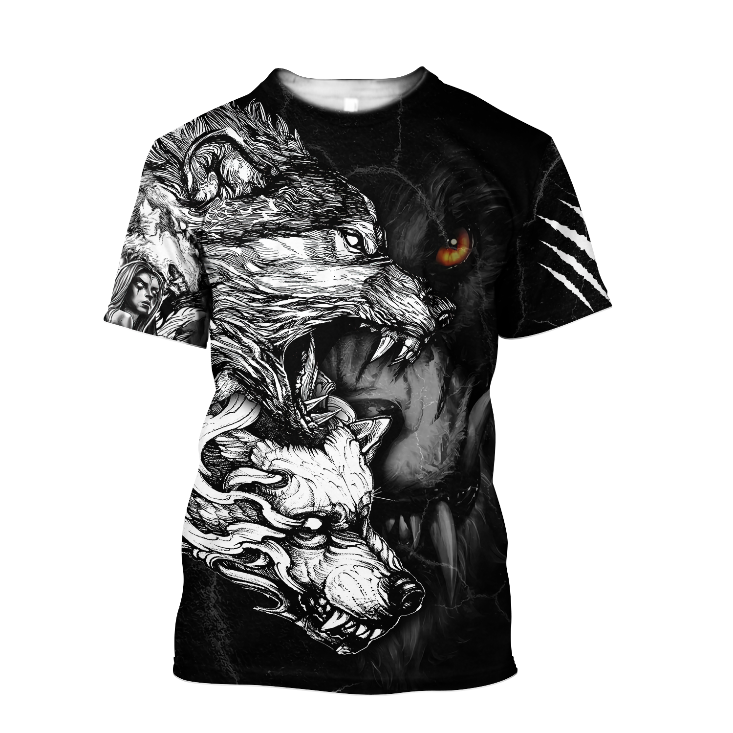 Wolf Tattoo Over Printed Shirt For Men and Women