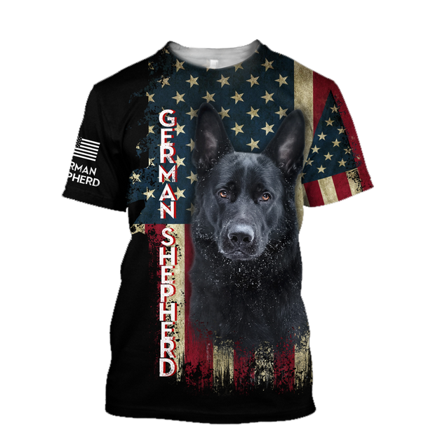 Black German Shepherd American Flag 3D All Over Print Hoodie