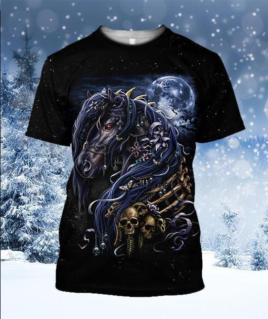 3D All Over Printed Black Horse-Apparel-HP Arts-T-Shirt-S-Vibe Cosy™