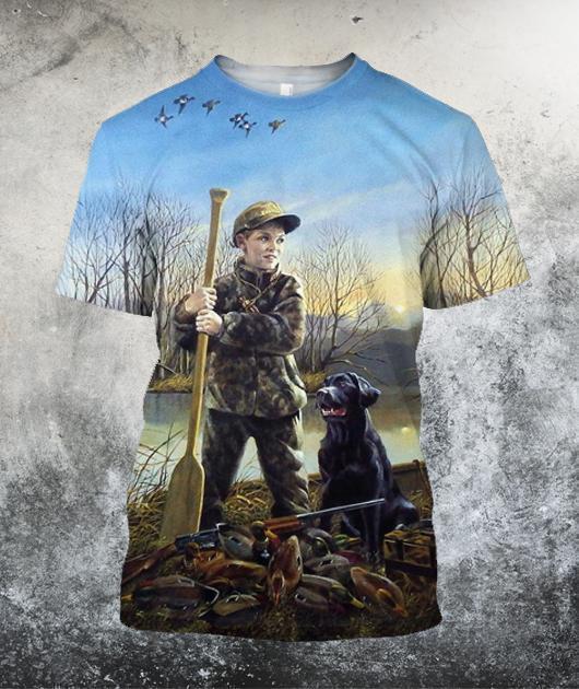 Boy Duck Hunting 3D All Over Printed Shirts-Apparel-HP Arts-T-Shirt-S-Vibe Cosy™