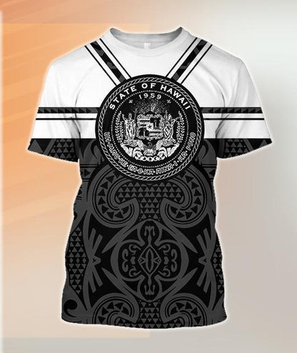 Hawaii Coat Of Arms Hoodie - Black And White J9-ALL OVER PRINT HOODIES (P)-Phaethon-T-Shirt-S-Vibe Cosy™