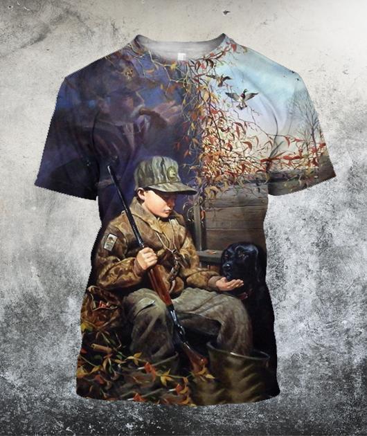 Boy Duck Hunting 3D All Over Printed Shirts-Apparel-HP Arts-T-Shirt-S-Vibe Cosy™