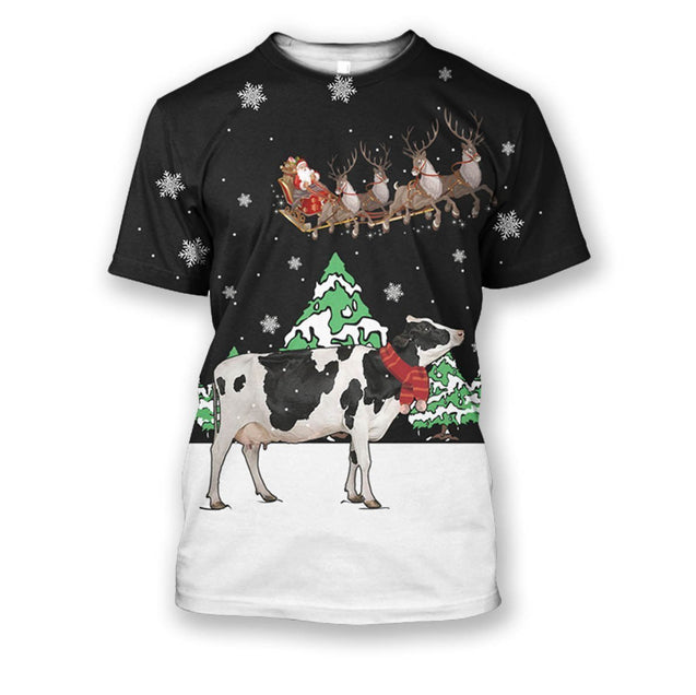 Dairy Cow For Christmas Clothes-Apparel-HD09-T-Shirt-S-Vibe Cosy™