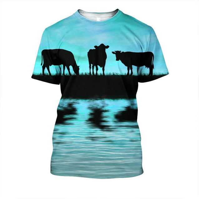 Sunset and Cow Blue Backgroud Hoodie-Apparel-HD09-T-Shirt-S-Vibe Cosy™