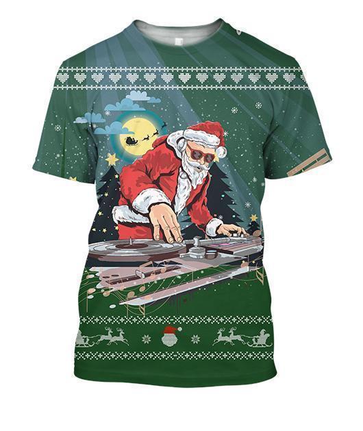 3D All Over Print Green Santa DJ Shirts-Apparel-Phaethon-T-Shirt-S-Vibe Cosy™