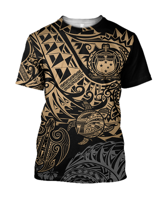 Samoa Polynesian Hoodie - Gold Turtle Flowing 3d all over printed shirt and short for man and women JJ120202 PL-Apparel-PL8386-T-shirt-S-Vibe Cosy™