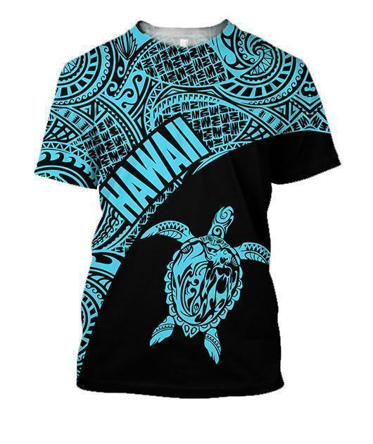 Hawaii Hoodie Turtle Mermaid Polynesian Wave - Blue Hoodie-Apparel-Phaethon-T-Shirt-S-Vibe Cosy™