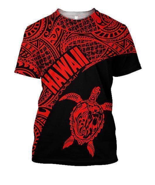 Hawaii Hoodie Turtle Mermaid Polynesian Wave - Red Hoodie-Apparel-Phaethon-T-Shirt-S-Vibe Cosy™