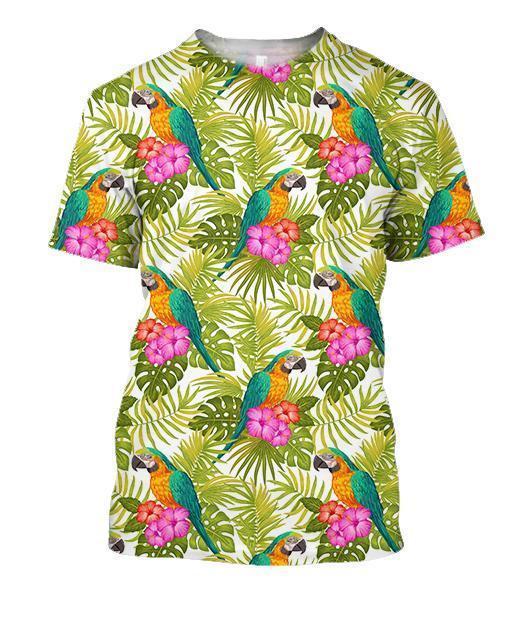 Catalina Macaw Parrot and Flower Shirt-Apparel-Phaethon-T-Shirt-S-Vibe Cosy™