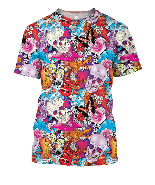 All Over Print Paisley Pattern Skull-Apparel-Phaethon-T-Shirt-S-Vibe Cosy™