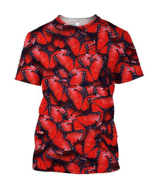 3D All Over Print Red Butterflies Hoodie-Apparel-Khanh Arts-T-Shirt-S-Vibe Cosy™