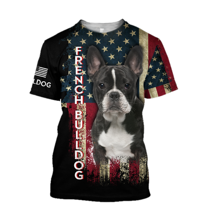 French Bulldog American Flag 3D All Over Print Hoodie