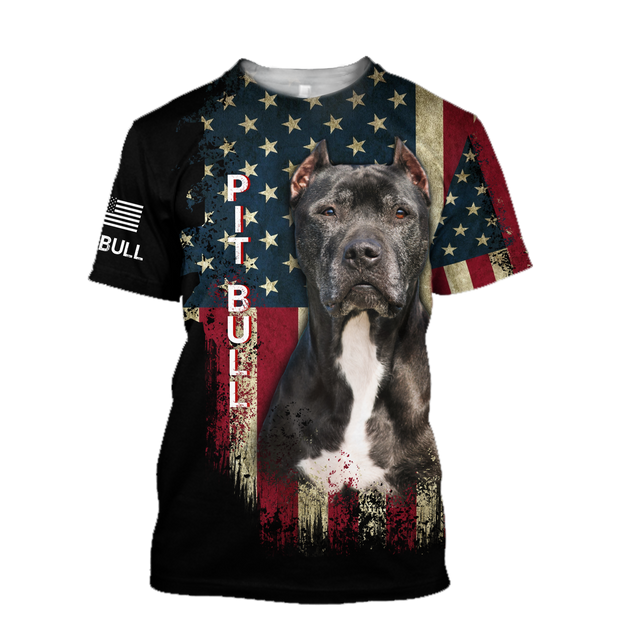 Pit Bull Terrier American Flag 3D All Over Print Hoodie