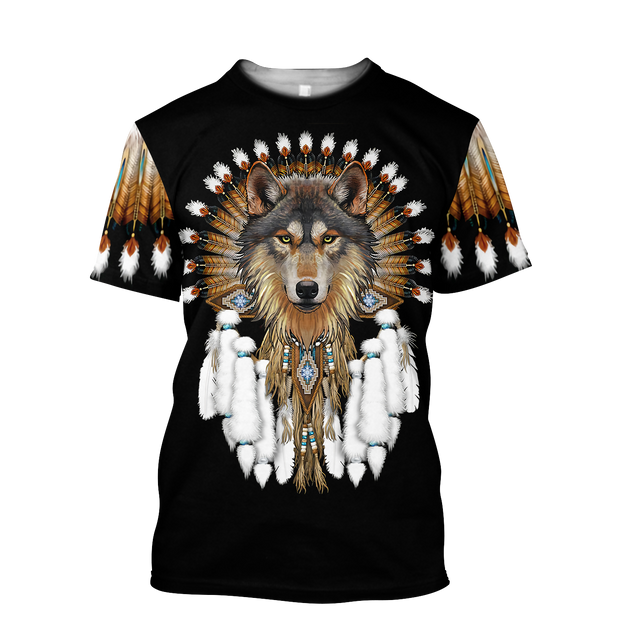 Native American Wolf Hoodie T Shirt For Men and Women HAC210405-Apparel-NM-T-Shirt-S-Vibe Cosy™