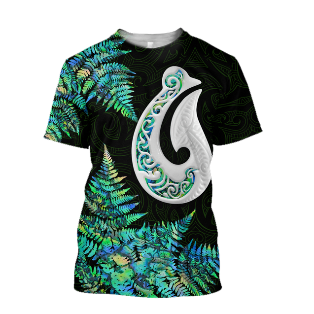 Hei Matau Fish Hook Silver Fern Maori Paua Shell Unisex Shirts