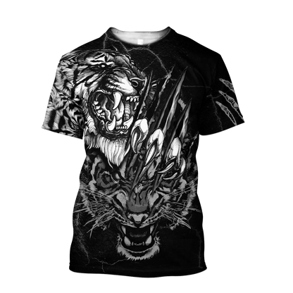 White Tiger 3D Tattoo Over Printed Shirt for Men and Women