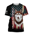 Husky Siberian American Flag 3D All Over Print Hoodie