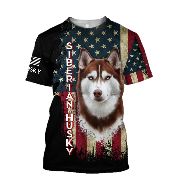 Husky Siberian American Flag 3D All Over Print Hoodie