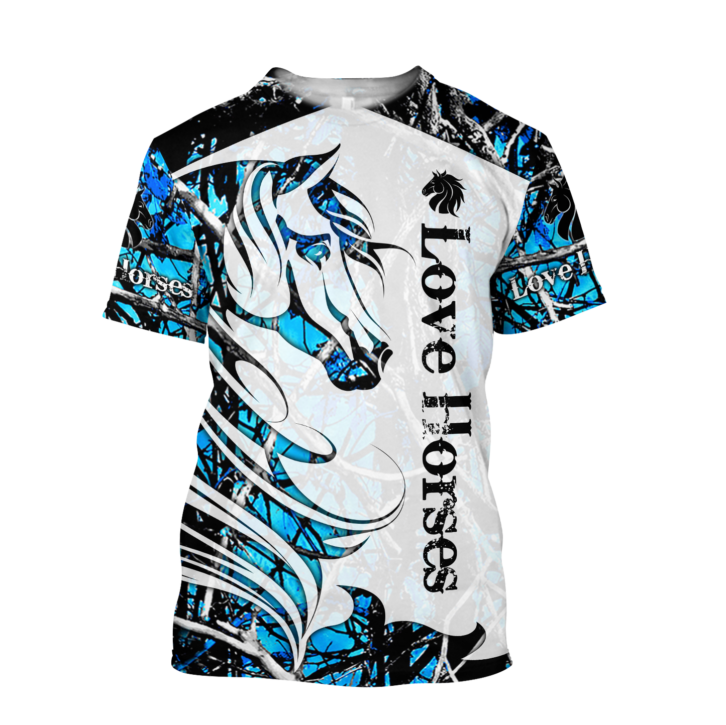 Horse Camo Blue Pattern 3D All Over Printed Shirts Pi050502-Apparel-TA-T-Shirt-S-Vibe Cosy™