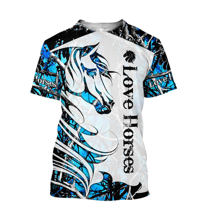 Horse Camo Blue Pattern 3D All Over Printed Shirts Pi050502-Apparel-TA-T-Shirt-S-Vibe Cosy™