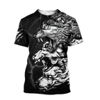 Three Gray Wolfs Tattoo 3D Over Printed Unisex Shirts
