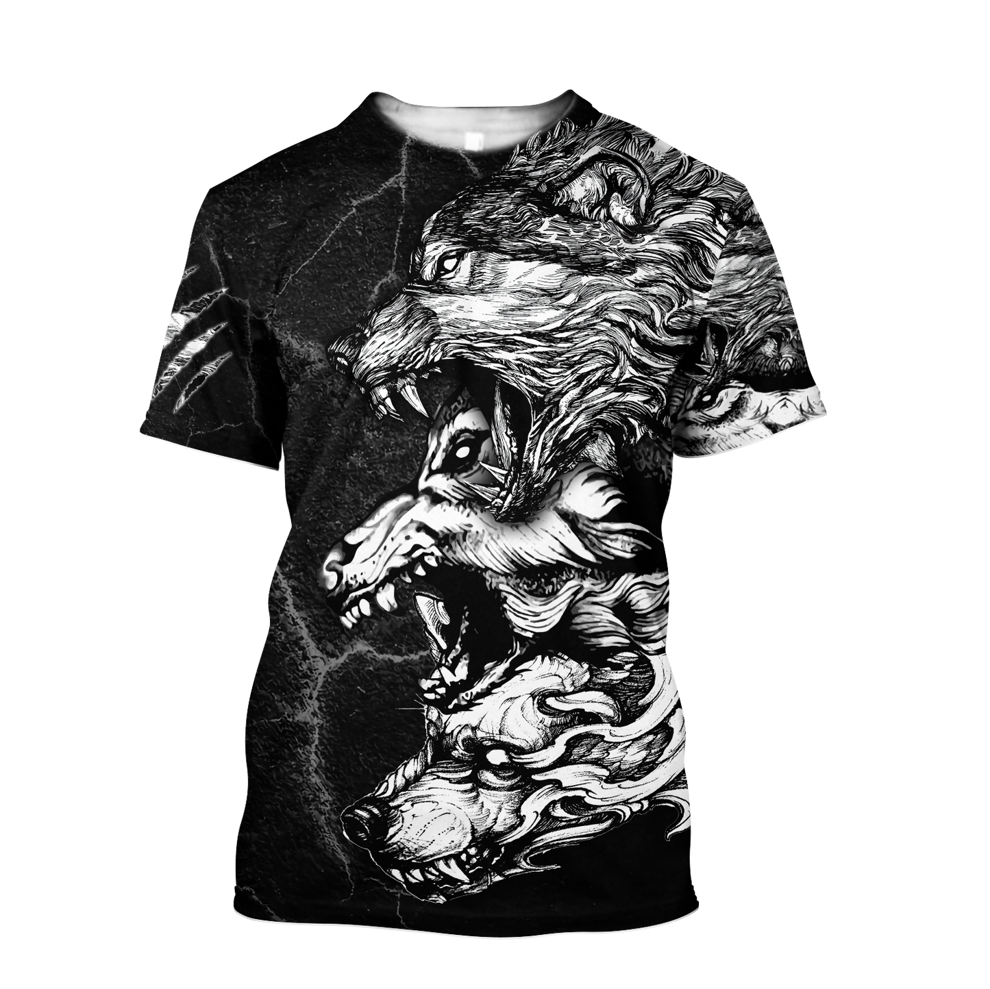 Three Gray Wolfs Tattoo 3D Over Printed Unisex Shirts