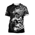 Three Gray Wolfs Tattoo 3D Over Printed Unisex Shirts