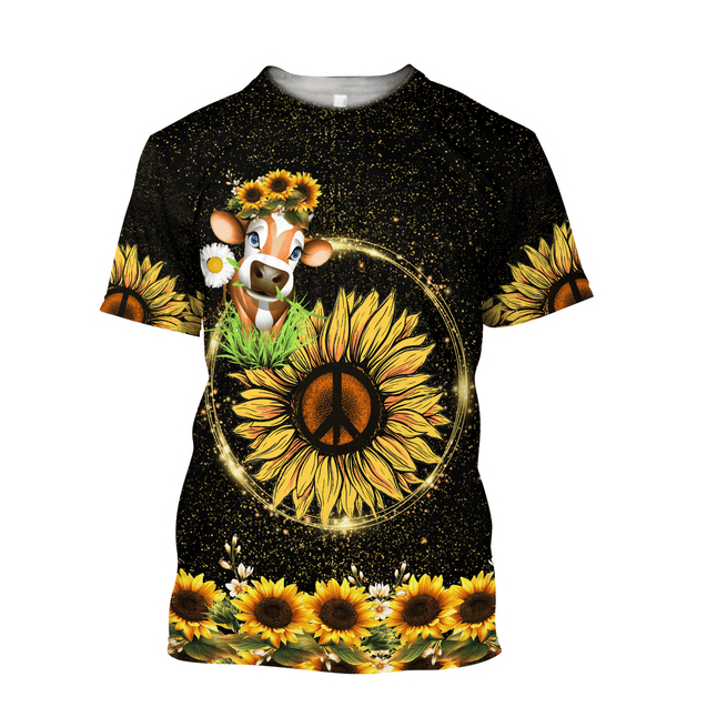 Awesome Cow And Sunflower 3D All Over Printed Shirts