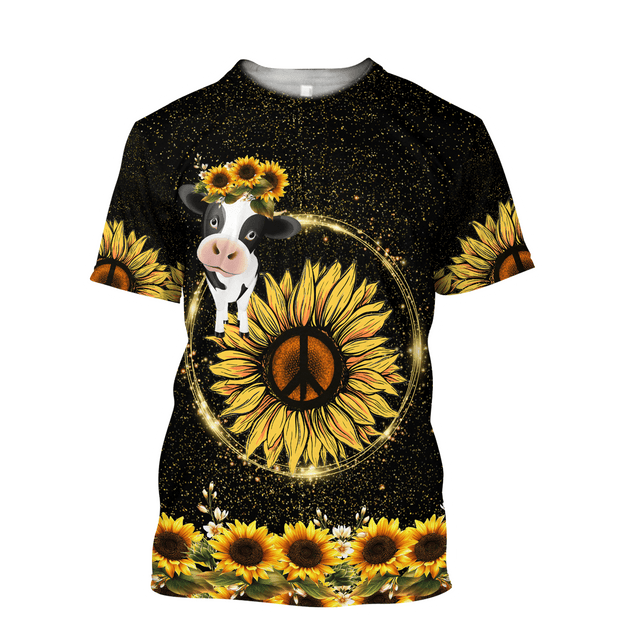 Awesome Cow And Sunflower 3D All Over Printed Shirts