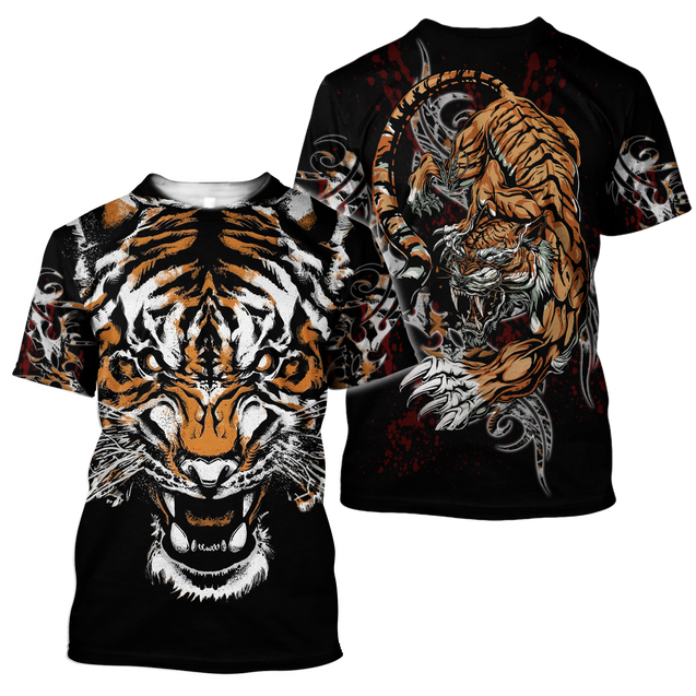 Tiger Fighter Tattoo Tshirt 3D All Over Printed Shirt for Men and Women