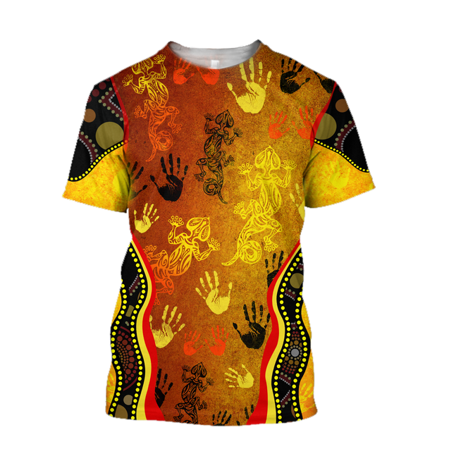 Aboriginal Australia Rock Painting Hand Lizard Art Golden Style shirts for men and women TR2606204S-Apparel-Huyencass-T-Shirt-S-Vibe Cosy™