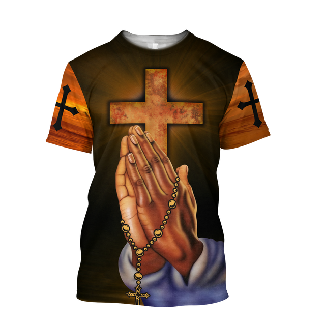 I CAN DO ALL THINGS THROUGH CHRIST WHO STRENGTHENS ME GOD HAND CROSS ALL OVER PRINTED SHIRTS-Apparel-HP Arts-T-Shirt-S-Vibe Cosy™