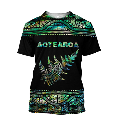Aoteatoa New Zealand Maori Silver Fern - Paua Shell 3d all over printed shirt and short for man and women-Apparel-PL8386-T-shirt-S-Vibe Cosy™