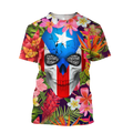 Puerto Rico Floral Skulls Shirt TH20061605S-Apparel-TQH-T-Shirt-S-Vibe Cosy™