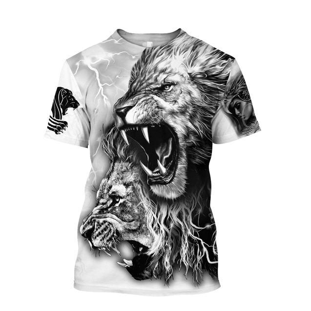 White Lion Tattoo 3D All Over Printed Shirt for Men and Women