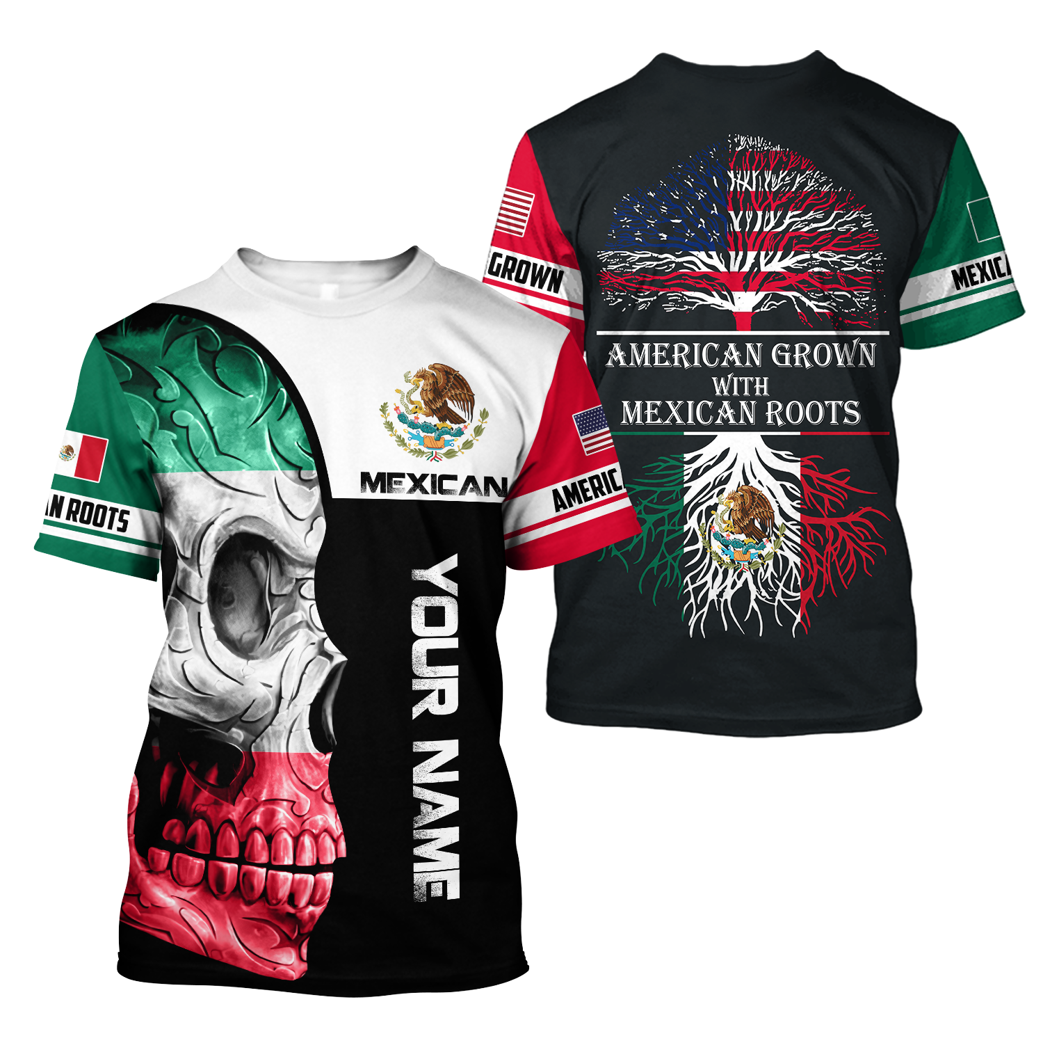 Mexican Skull-American Grown With American Roots 3D All Over Printed Shirts DQB10092003