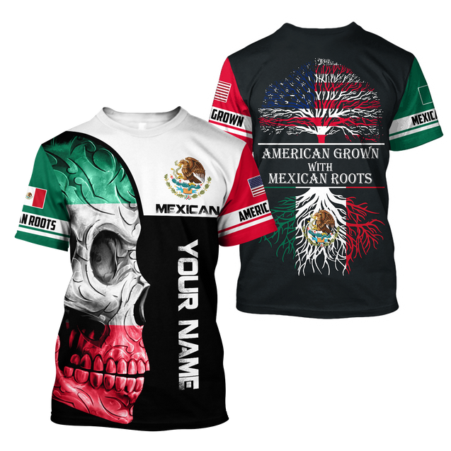 Mexican Skull-American Grown With American Roots 3D All Over Printed Shirts DQB10092003