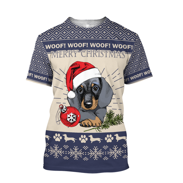 Premium Christmas Dachshund Dog Blue Unisex Shirts