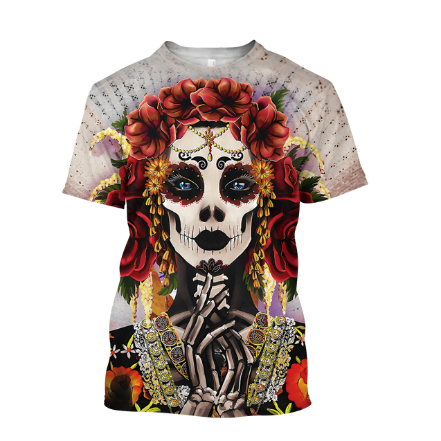 All Over Printed Day Of The Dead Catrina Hoodie HHT03092006-MEI