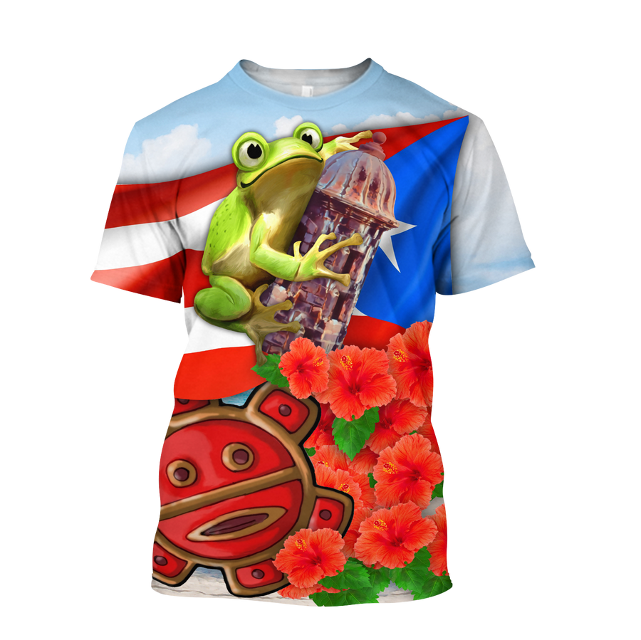 Puerto Rico Cute Caribbean Frog With Maga Flower Shirts QB06222001-Apparel-TQH-Hoodie-S-Vibe Cosy™