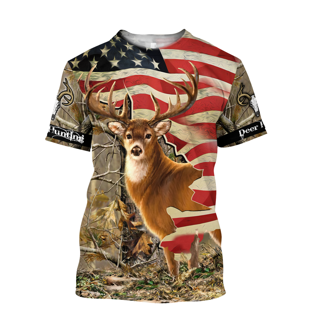 Deer Hunting America Flag 3D All Over Printed Shirts LAM