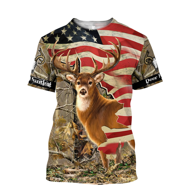 Deer Hunting America Flag 3D All Over Printed Shirts LAM