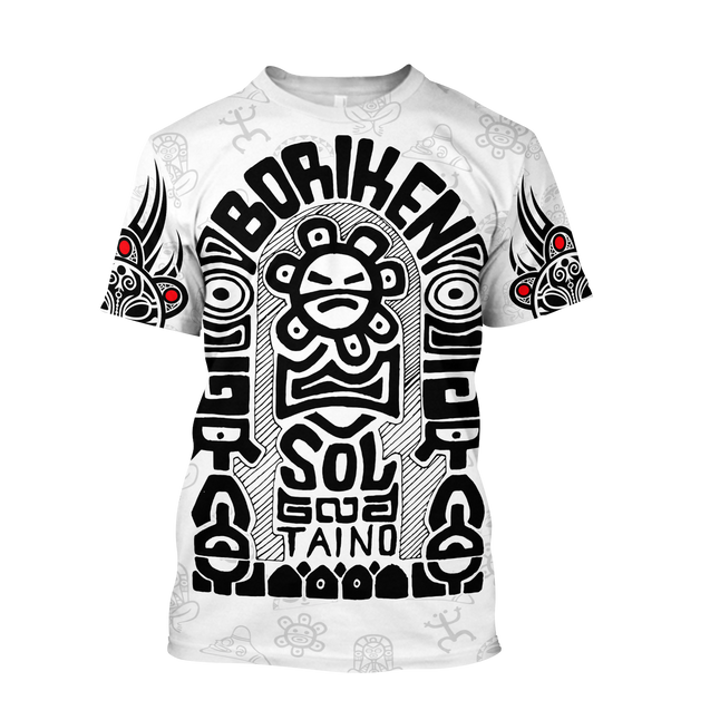 Puerto Rico Black Symbol Sol Taino On White Shirt QB06232004S-Apparel-TQH-T-Shirt-S-Vibe Cosy™