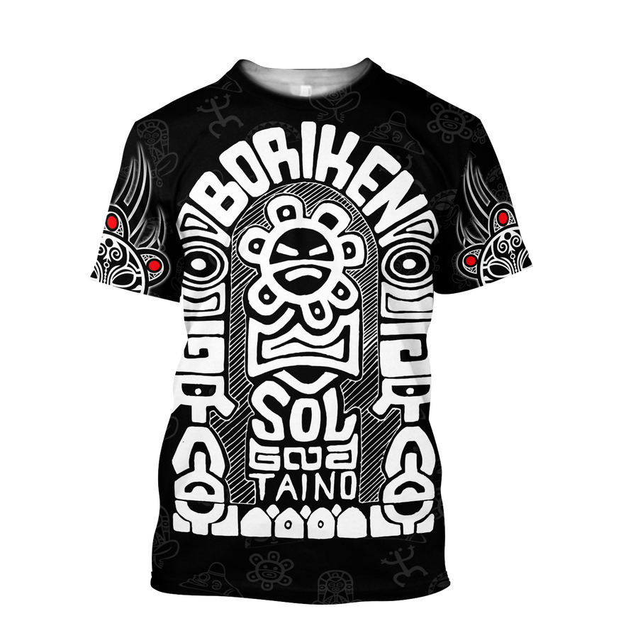 Puerto Rico White Symbol Sol Taino On Black Shirt QB06232002-Apparel-TQH-Hoodie-S-Vibe Cosy™