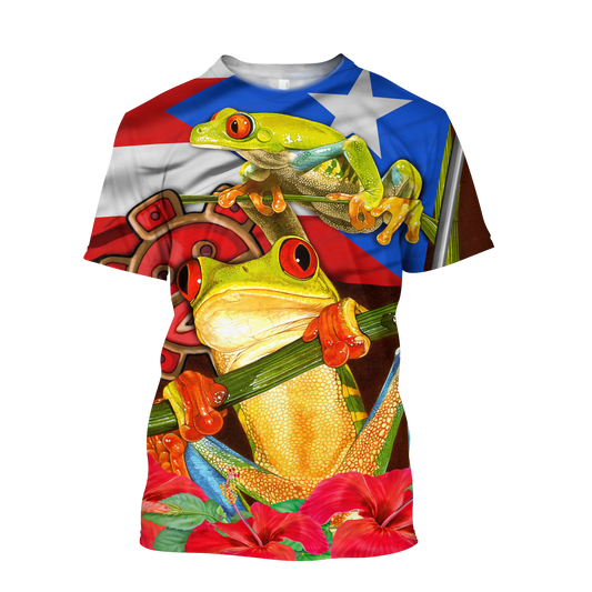 Puerto Rico Caribbean Frog With Maga Flower Combo Shirts QB06222002-Apparel-TQH-T-Shirt-S-Vibe Cosy™