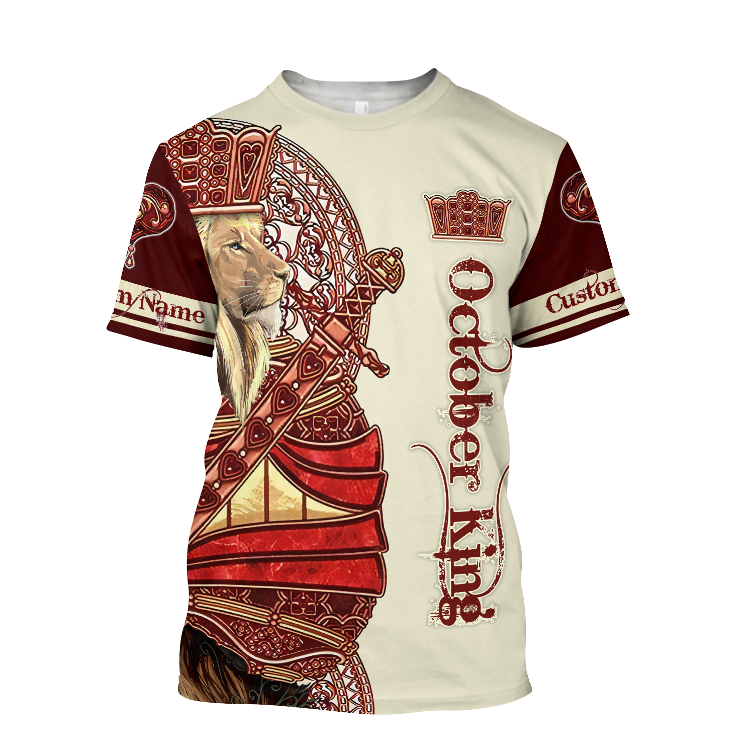 Custom Name October King Lion  3D All Over Printed Unisex Shirts