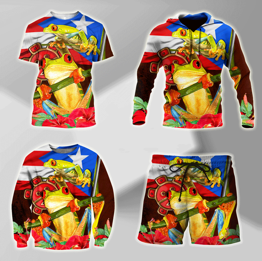 Puerto Rico Caribbean Frog With Maga Flower Combo Shirts QB06222002-Apparel-TQH-T-Shirt-S-Vibe Cosy™