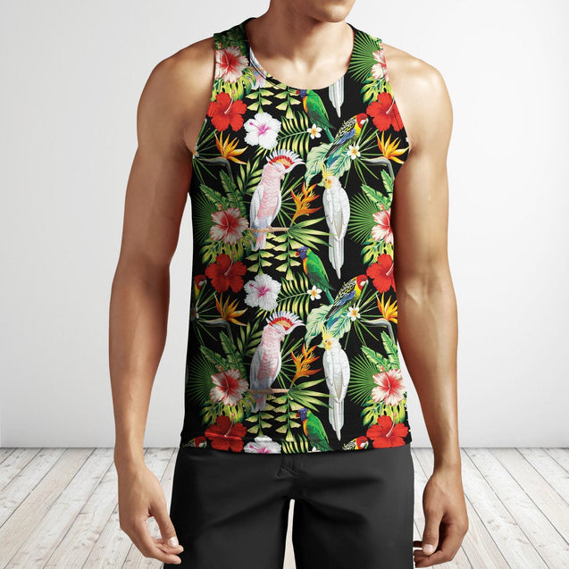 Major Mitchell’s Cockatoo Parrot and Flower Shirt-Apparel-Phaethon-Tank Top-S-Vibe Cosy™