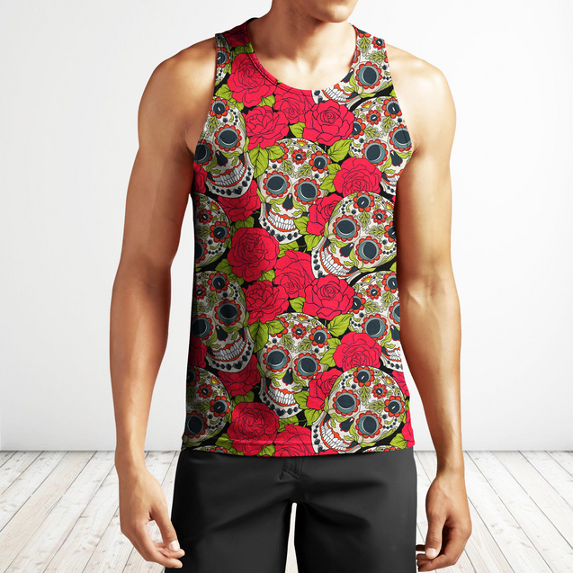 All Over Print Roses And Skulls-Apparel-Phaethon-Tank Top-S-Vibe Cosy™