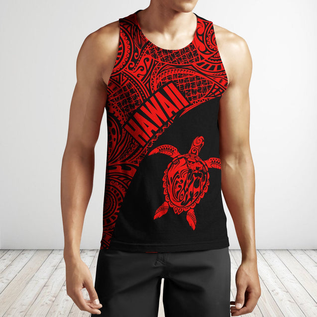 Hawaii Hoodie Turtle Mermaid Polynesian Wave - Red Hoodie-Apparel-Phaethon-Tank Top-S-Vibe Cosy™